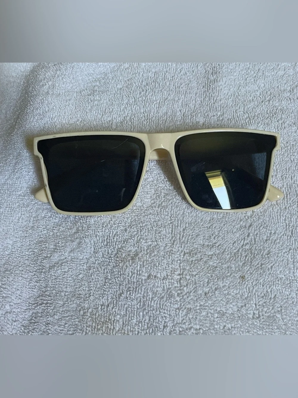 Cream Square Frame Men's Sunglasses with Dark Lenses